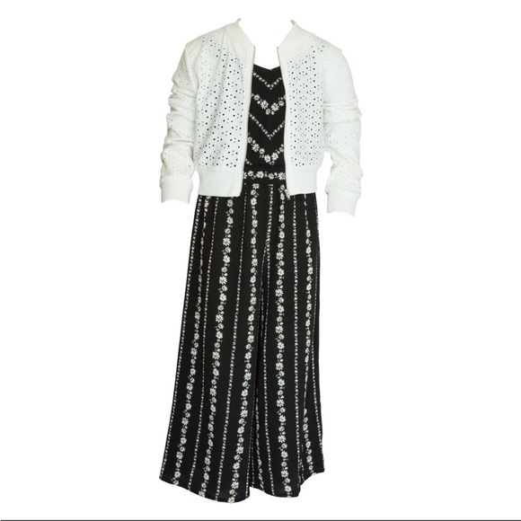 Knitworks Girls sz 16 Jumpsuit Black White Daisy Print with Sweater Jacket NWT - Picture 1 of 8